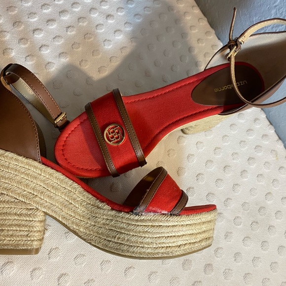 Liz CLAIBORNE MADDIE Women’s Red Espadrille Chunky Heel Shoes - Picture 11 of 16